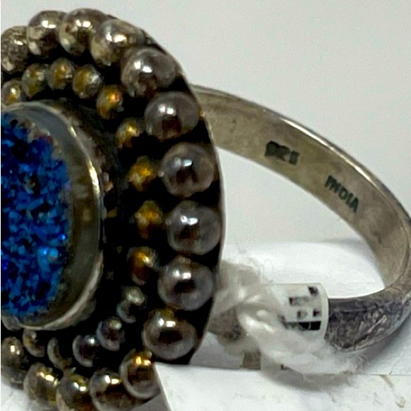 Sterling Silver Blue Titanium Druzy Ring Size 7 NWT (see Pictures Of Tarnish) - Picture 6 of 9